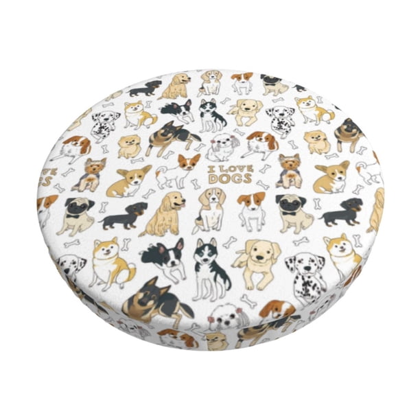 Disketp I Love Dogs Funda Redonda para Taburete, Funda de Cojín para Silla de Bar Suave y Elástica-12 inch
