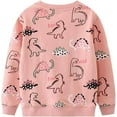 thumbnail image 2 of Toddle Girls Pink Sweatshirts Casual Crewneck Dinosaur Print Pullover Fall Winter Long Sleeve Top Clothes 3T 172, 2 of 4