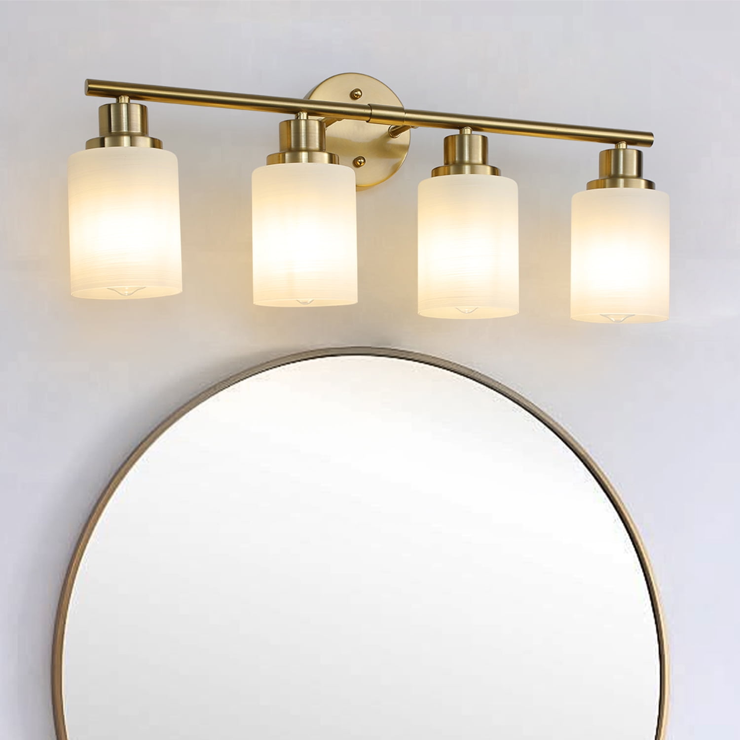 Modern 4-Light Gold Vanity Light with Frosted Glass Shade for Bathroom Hallway Lighting or Mirror Lamp