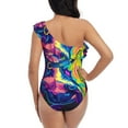 thumbnail image 5 of Uemuo Neon Pop Art Pitbull Print Women's One Piece Swimsuit Asymmetrical Neck Bathing Suit One Shoulder Side Cutout Ruffle Swimwear-XX-Large, 5 of 6