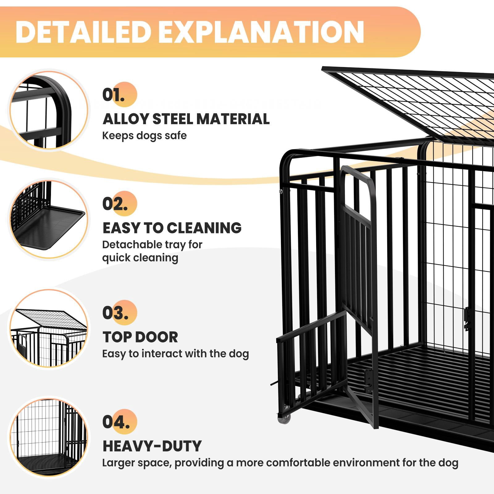 QUHEE 38 inch Sturdy Black Metal Dog Crate with Removable Tray and Lockable Wheels, Pet Kennel for Small and Medium Dogs Indoor Outdoor Use