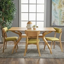 Noble House Banbury Mid Century Modern 5 Piece Wood Dining Set, Natural Oak, Green Tea