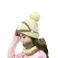 thumbnail image 2 of 3 in 1 Winter Knitted Beanie Hat Face Neck Warmer Set for Women Girls Fleece Lining Ski Caps with Pompom, 2 of 4