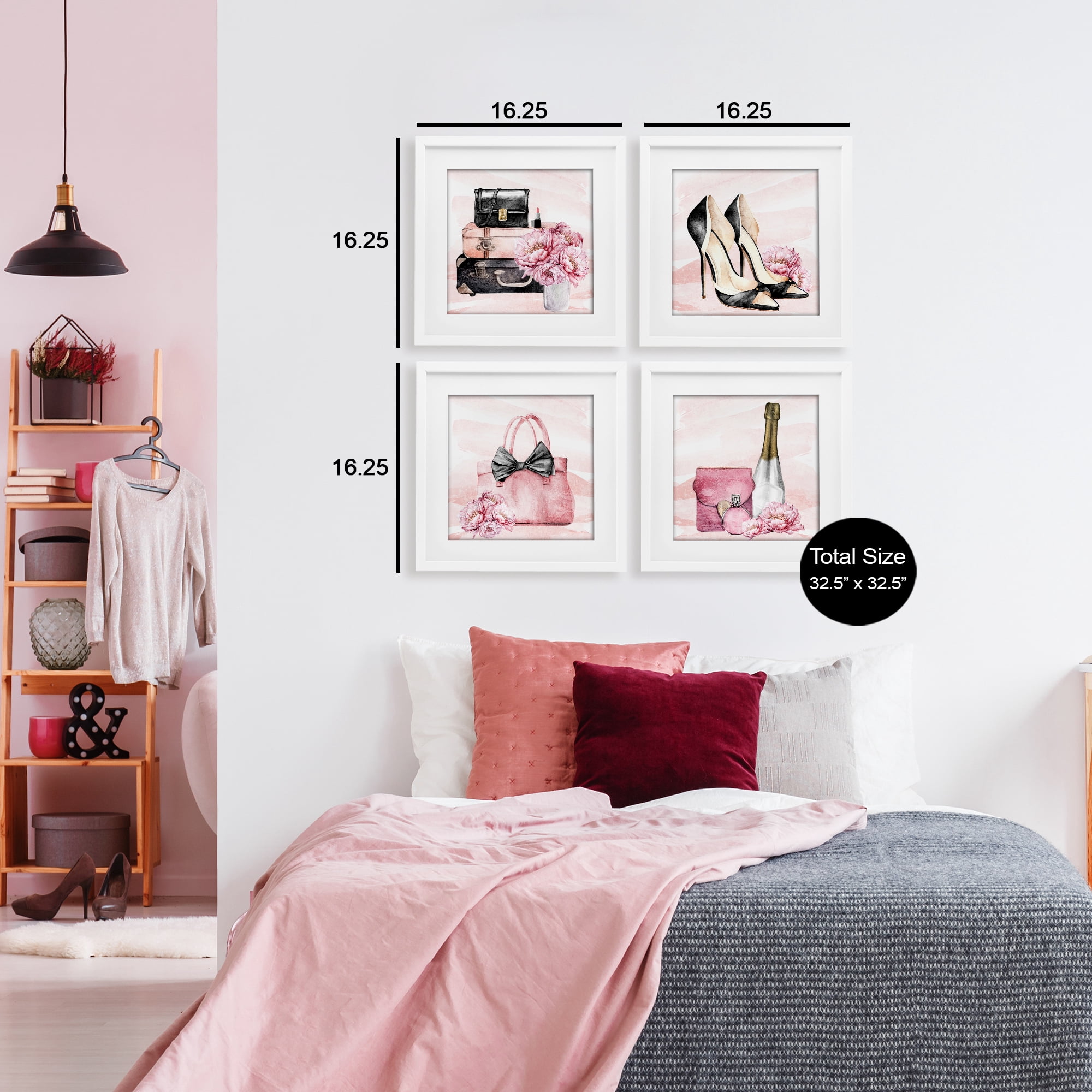 Stupell Industries Glam Time Accessories 4 Piece White Framed Print Under Glass Set, design by Kim Allen