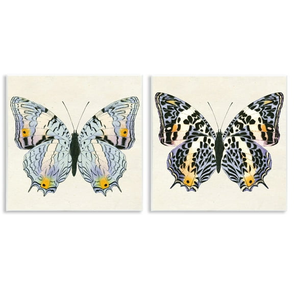 Stupell Industries Butterflies with Yellow Details Insects Painting Unframed Art Print Wall Art, 12 x 12, Set of 2