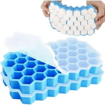 Ice Cube Trays with Lids 2 Pack Small Food Grade Silicone BPA Free for Freezer Flexible Easy-Release Stackable Ice Cube Mold (Blue)