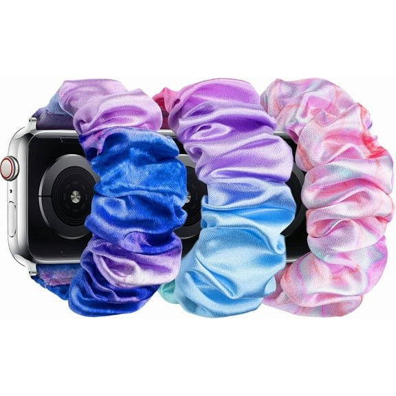 XiHAMA 3 Pack Scrunchie Bands Compatible with Kids Apple Watch Band 38mm 40mm 41mm 42mm 44mm 45mm 46mm/iWatch Series 10/9/8/7/6/5/4/3/2/1/SE/SE2, Solo Loop Cute Soft Elastic Replacement Bands