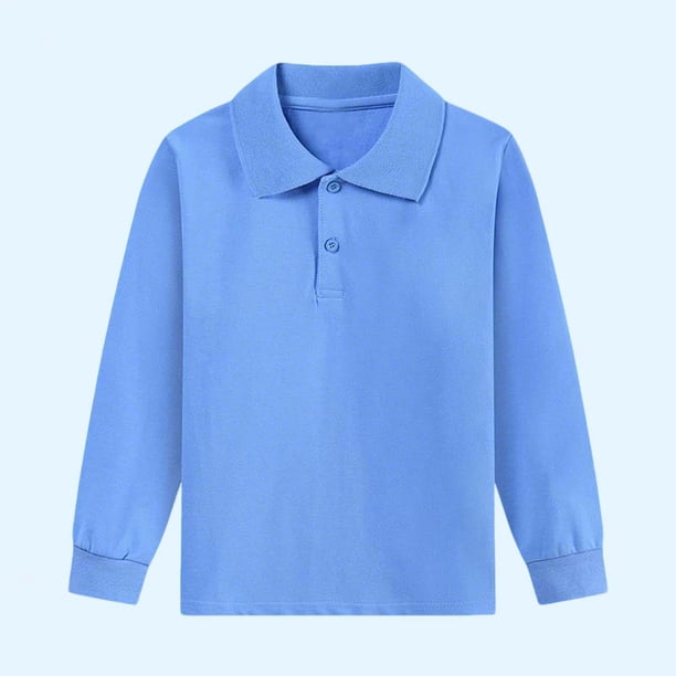 Ceisia Kids' Solid Color Long Sleeve Polo Shirt for Back-to-School & Casual Wear Sky Blue 130 Gifts