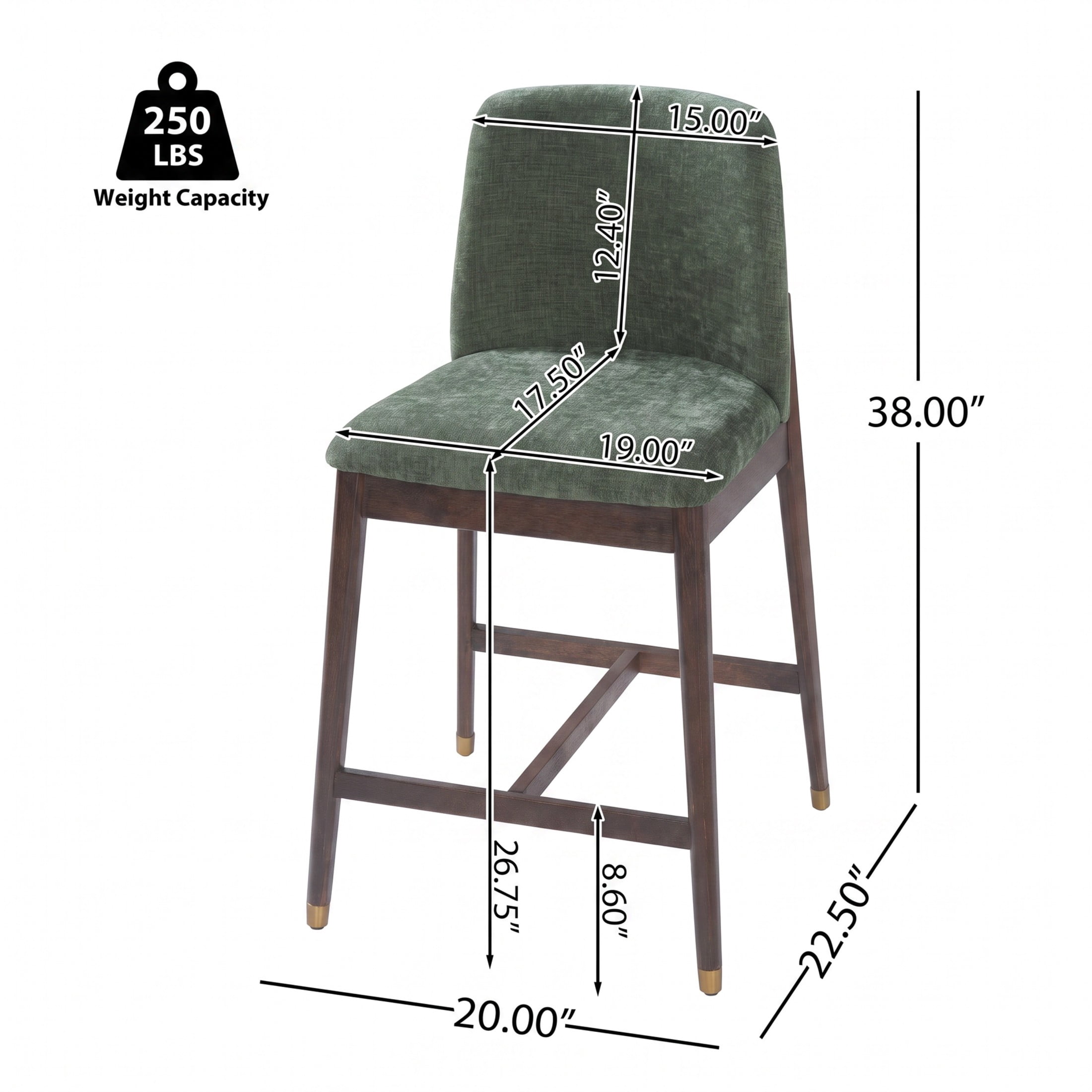 Christopher Knight Home 38"H Green Upholstered Counter Stools Set of 4, Walnut Finish Rubberwood Frame