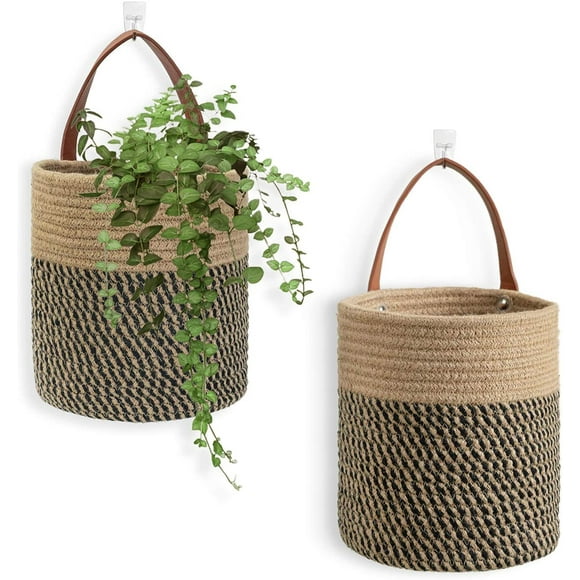 2pack Jute Hanging Basket, Wall Hanging Storage Baskets 7.87" x 7" Small Woven Basket Closet Storage Bins Shelf Basket for Keys Wallet Plants Towels, Toys, Jute Woven Basket