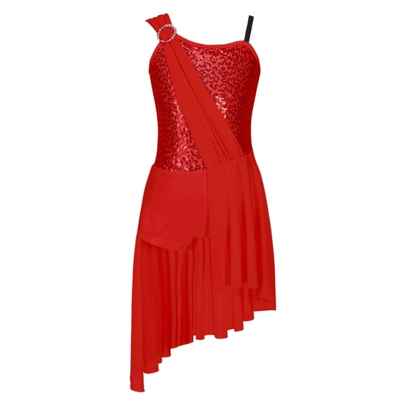 CHICTRY Kids Girls Shiny Sequins Ballet Leotard with Asymmetrical Skirt Set Modern Jazz Dance Outfit Costume