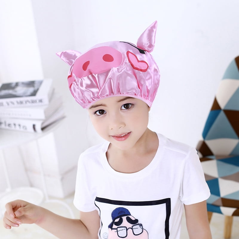 Gobestart Doublelayer Children Cartoon Waterproof Shower Cap Cute Baby
