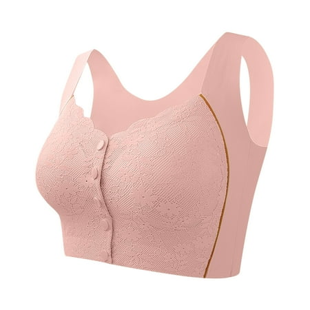 Tumotour Front Open Bras For Wome Without Steel Ring Gathering Lace Pattern Nursing Bra Solid Color Oversized Soft Breathable Embroidered Glossy Comfortable Bra