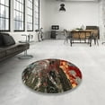 thumbnail image 3 of Ahgly Company Indoor Round Abstract Red Abstract Area Rugs, 3' Round, 3 of 6