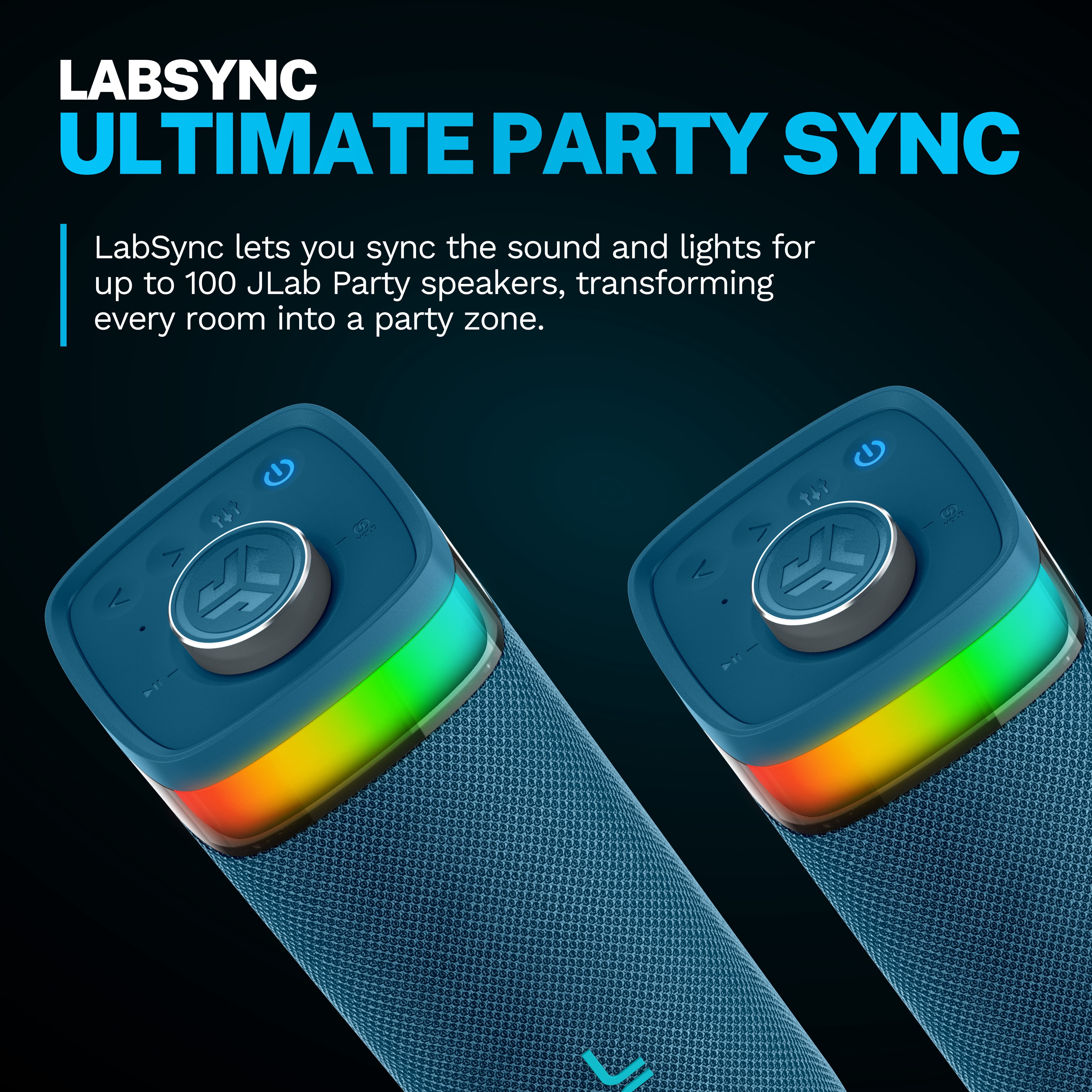 JLab JBuds Party Portable Bluetooth Speaker, 30W, 12 Hour Playtime, RGB Lighting, Splashproof, Navy