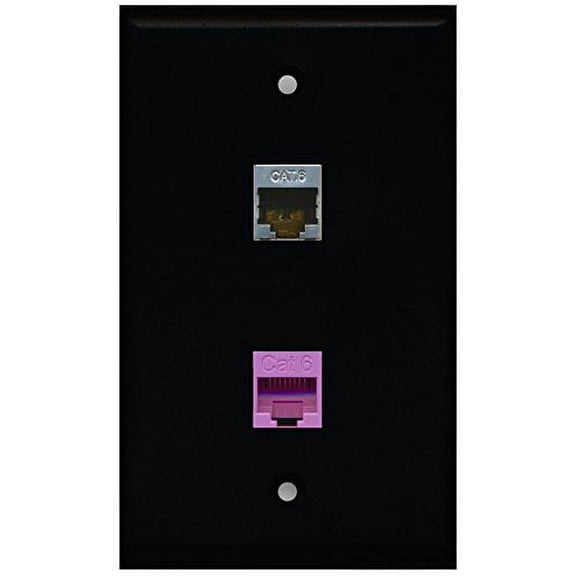 RiteAV - Black 1 Port Shielded Cat6 Ethernet 1 Port Cat6 Ethernet Purple Wall Plate