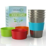 Stainless Steel Kids Cups with Silicone Sleeves Set by Chillout Life for Kids - 4 x 8 oz Cup