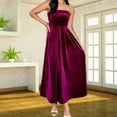 thumbnail image 4 of Stichou Fall Winter Strapless Ruched Velvet Maxi Tube Dress for Women Sleeveless A Line Flowy Party Wedding Guest Long Dresses Red S, 4 of 5