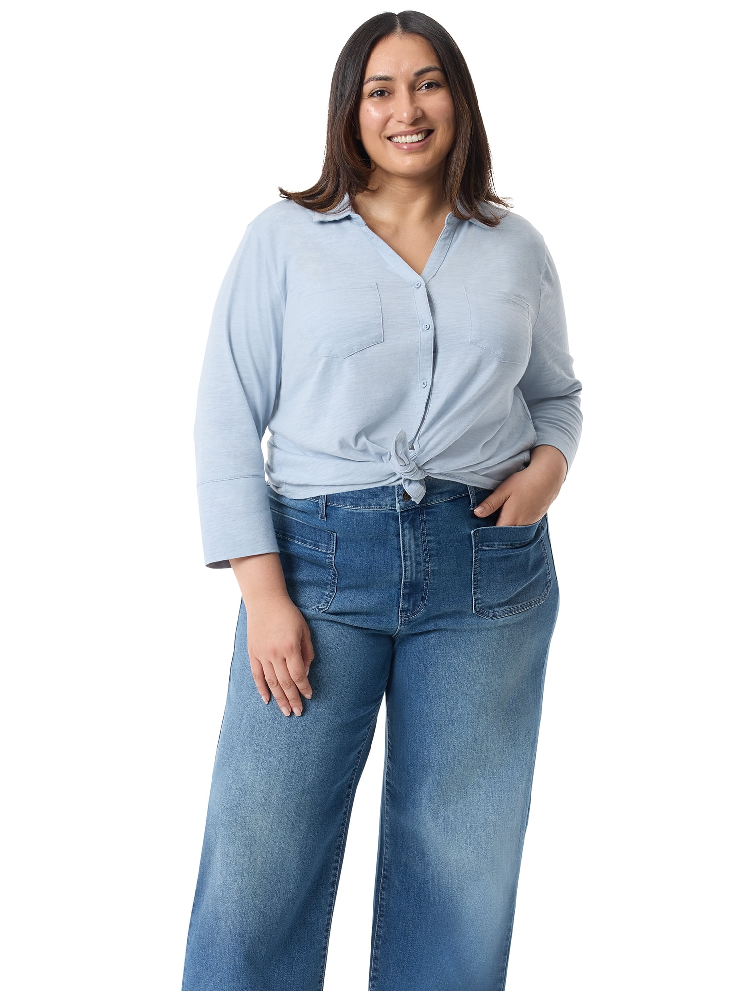 Gloria Vanderbilt Swan Series Women's Plus Patch Pocket Wide Leg Jeans, Sizes 16W-24W
