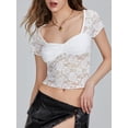 thumbnail image 4 of Women Lace Crop Tops Short Sleeve Pleated Tshirts See-through Slim Fit Blouse Summer Casual Tops Clubwear, 4 of 8