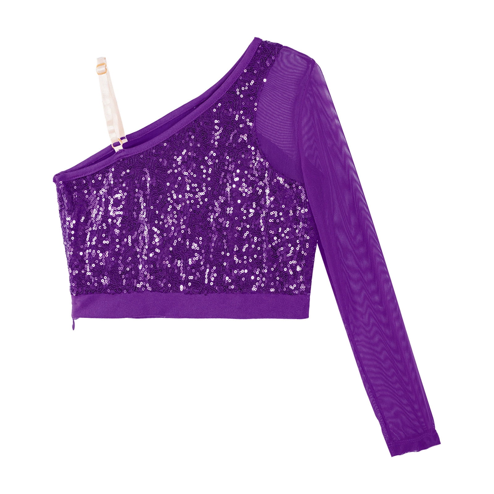 ◇EXPIRED GIRL◇ Maya Spiral Top PURPLE Alvivi Kids Girls Sequins One Shoulder Mesh Long Sleeve T