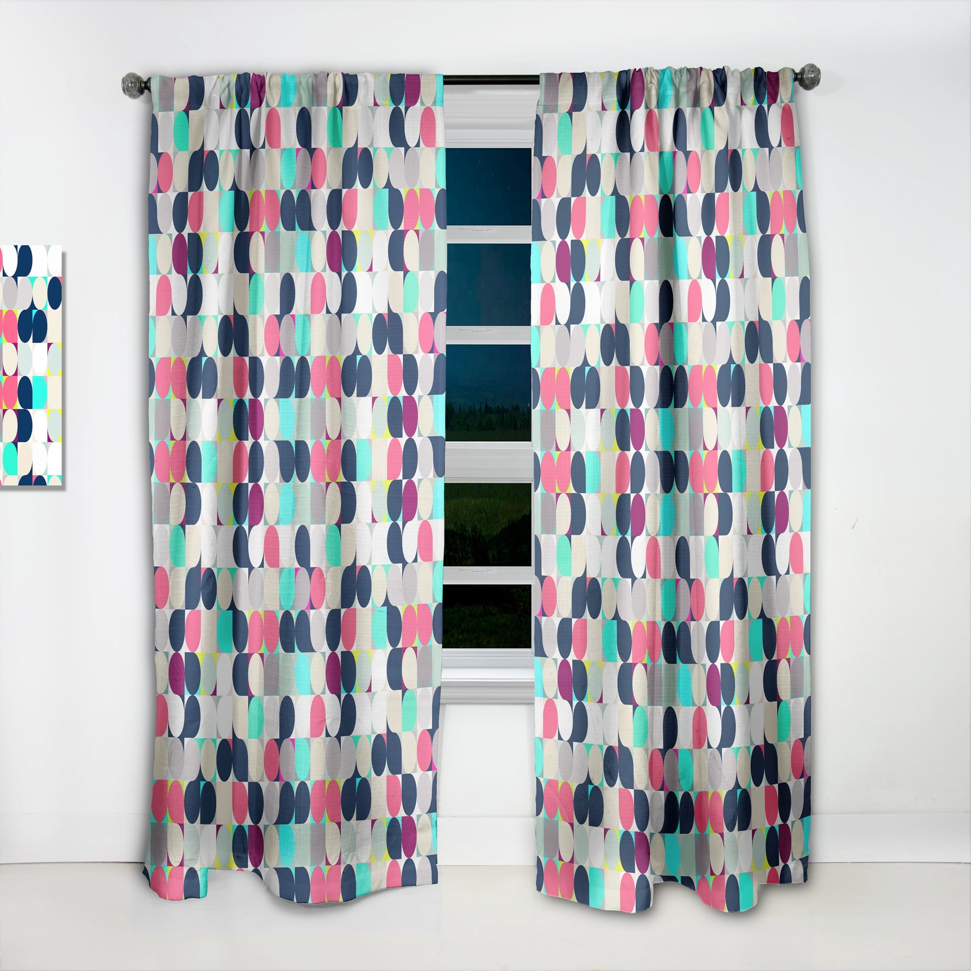 Designart 'Colorful Circular Dance XI' Mid-Century Modern Curtain Panel