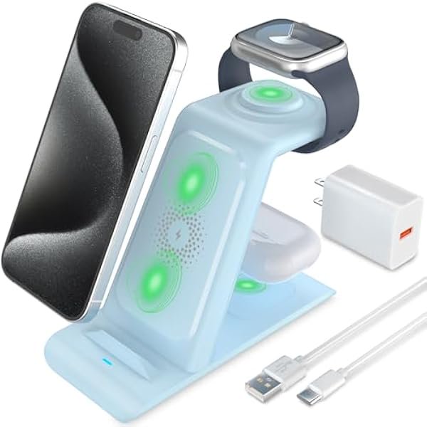 wonima44 3 in 1 Wireless Charging Station Compatible for Apple Products Multiple Devices Charger for Apple Watch Ultra 11 10 9 8 7 SE AirPods Pro iPhone 17 16 15 14 13 Pro Max/X/XS Fast Charger Stand
