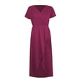 thumbnail image 7 of STETMN Women's Casual Dresses Wrap V Neck Maxi Dress Short Sleeve Side Slit A-line Sundress, 7 of 7