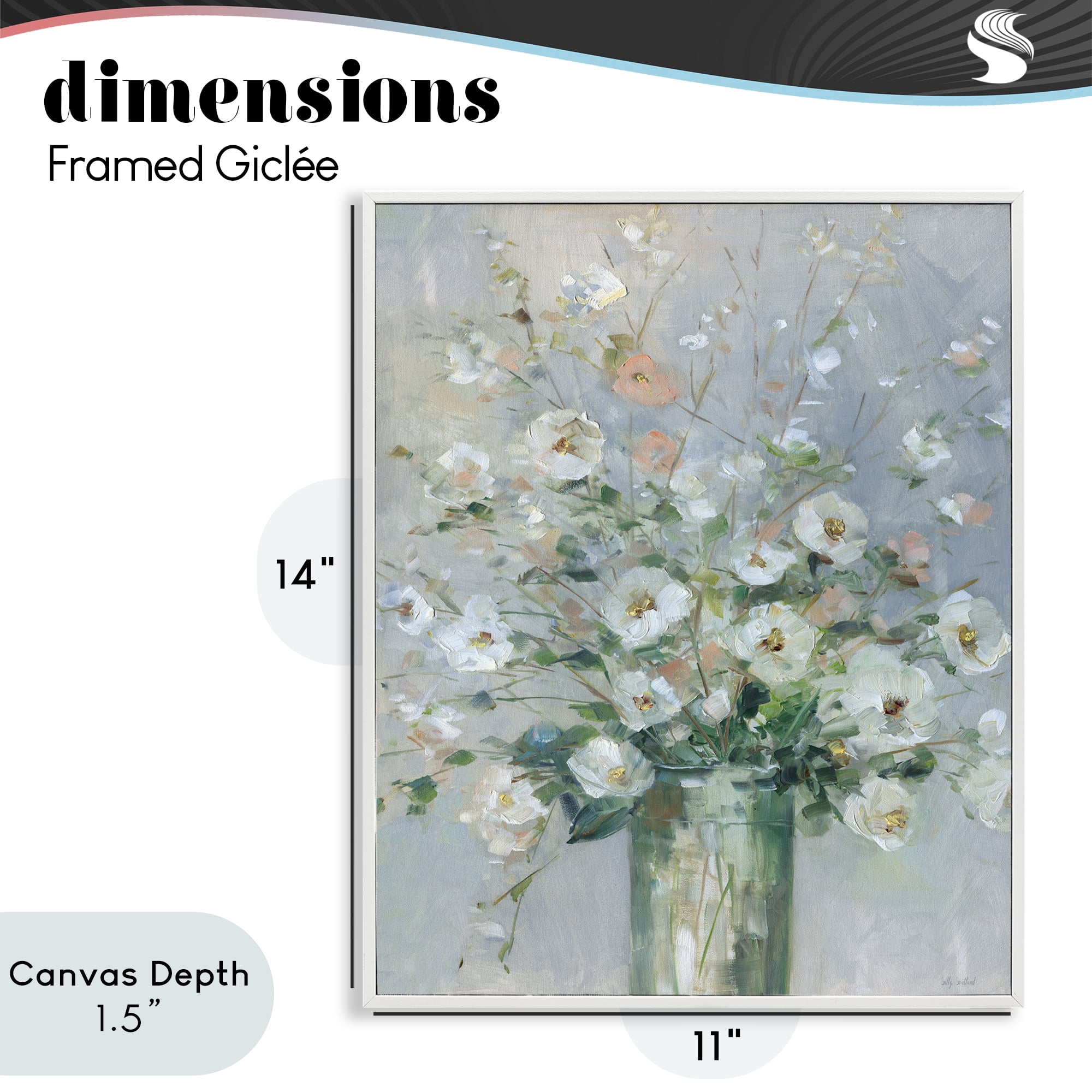 Stupell Industries Delicate White Blossoms Impression White Framed Giclee Art, design by Sally Swatland