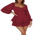 thumbnail image 1 of Femmes Bouffant Manches Épaule Volant Robe Romper Intégré dans le Short en Couches Short Combinaison Fée Mini Robe Combinaisons, 1 of 6