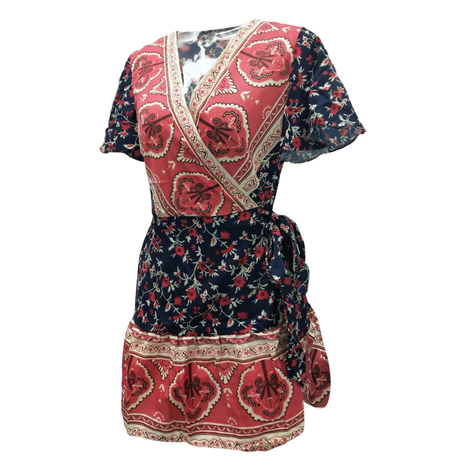 Womens Spring Dresses Casual Floral Printed Bohemian Style V Neck