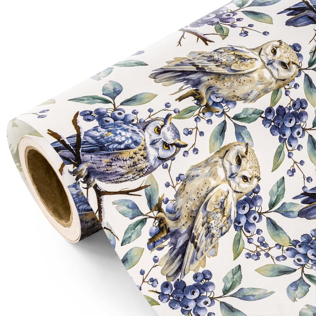 Rollo de papel de regalo WRAPAHOLIC en miniatura, 43 x 10 m, diseño de búho en invierno