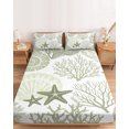 thumbnail image 2 of Twin Sze Fitted Sheet Set - Coastal Sage Green 2 Piece Bedding Sets 16" Deep Pocket Fitted Sheet with 1 Pillowcase, Ocean Coral Starfish Shell Modern Brushed Microfiber Hotel Luxury Bed Sheets, 2 of 9
