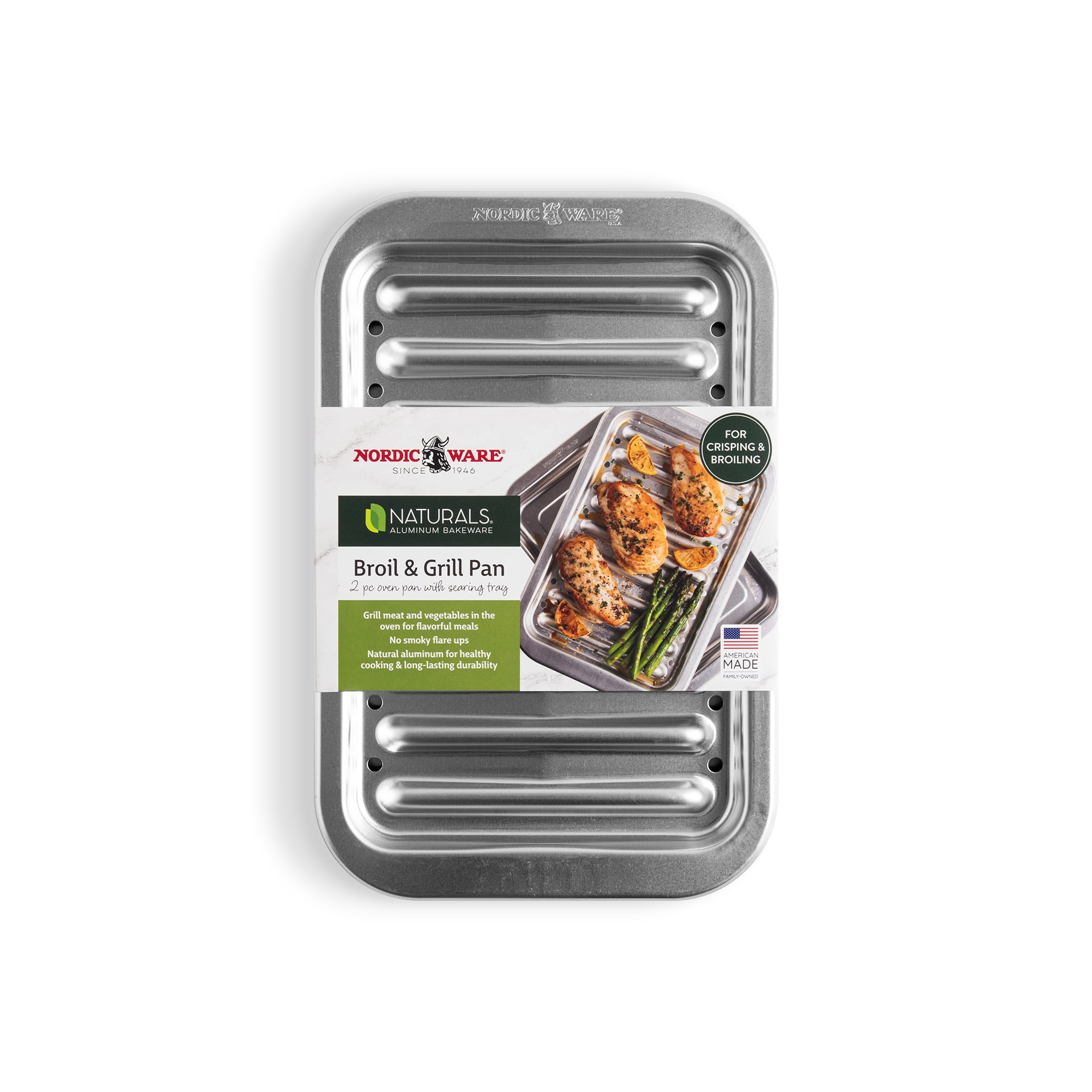 Nordic Ware Naturals 2-Piece Broil and Grill Baking Pan with Crisping Rack
