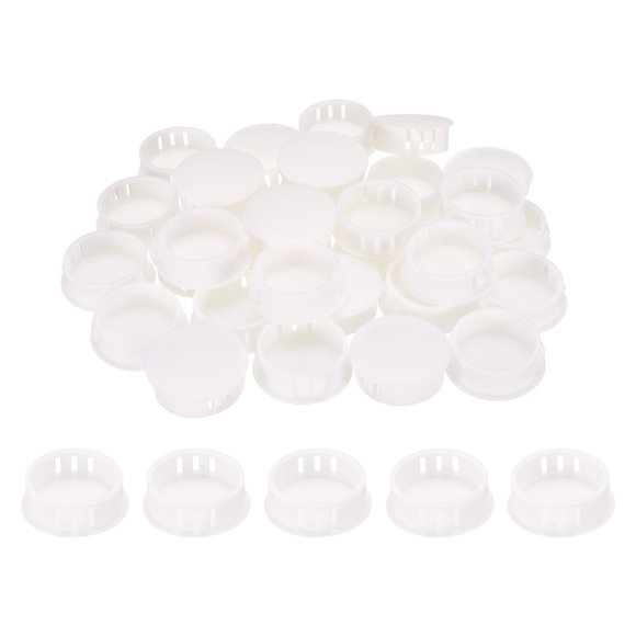 Unique Bargains 50pcs Nylon Plastic Hole Plugs, 1-1/9"(28mm) Round Drill Screw Hole Plugs Covers for Kitchen Cabinet Furniture White