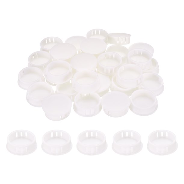 50 piezas de tapones de agujero de plástico de nylon, tapones de agujero de tornillo redondo de 1-1/9" (28mm) para muebles de cocina en blanco