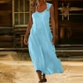 thumbnail image 5 of Horkkom Linen Dress Women Summer Sleeveless Flowy Maxi Dress Casual Loose Solid Color Long Dresses with Pockets XL, 5 of 9