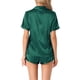 thumbnail image 3 of Conjunto de pijama de satén para mujer INSPIRE CHIC, camisa de botón de manga corta con pantalones cortos, 2 piezas, ropa de descanso, pijama, M, verde profundo, 3 of 6