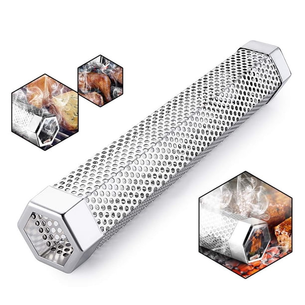 Tubo ahumador de pellets para asar, ahumador de tubo de pellets de madera para barbacoa de acero inoxidable Premium de 12 pulgadas para carbón de Gas, Hexagonal