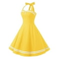 thumbnail image 2 of IBTOM CASTLE Women's Vintage Polka Dot Audrey Dress 1950s Halter Retro Cocktail Prom Dress Rockabilly Wedding Hepburn 50's 60's Party Swing Gown M Yellow, 2 of 4