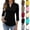 #01 Black, variant on Casual Basic Tees for Women 3/4 Length Sleeve V Neck Collared Polo Shirts Front Pocket Blouses Business Work Tops, #01 Black M