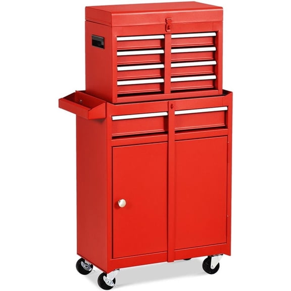 Pemberly Row 5-Drawer Rolling Tool Chest Cabinet Metal Tool Storage Box in Red