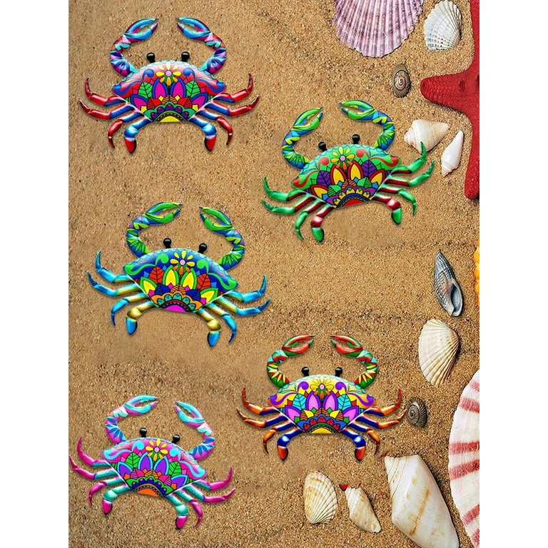Set of 5 Colorful Metal Crab Wall Decorations Hanging Wall Art Decor Crab  Sculptures Indoor and Outdoor Decorations for Home Wall Window Ocean Theme  Room 