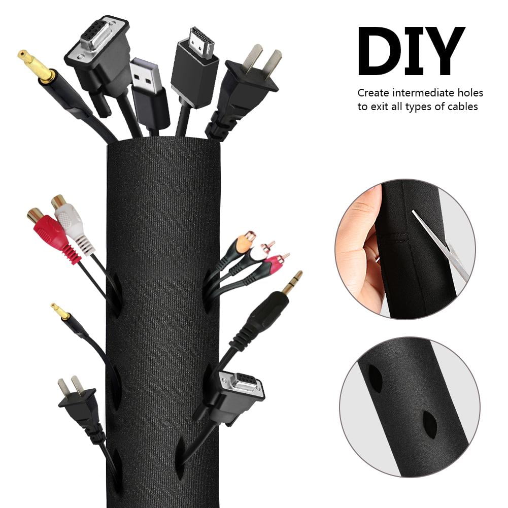TV PC Cable Management Sleeve Cord Cover Organizer Wire Hider DIY Adjustable 60" 