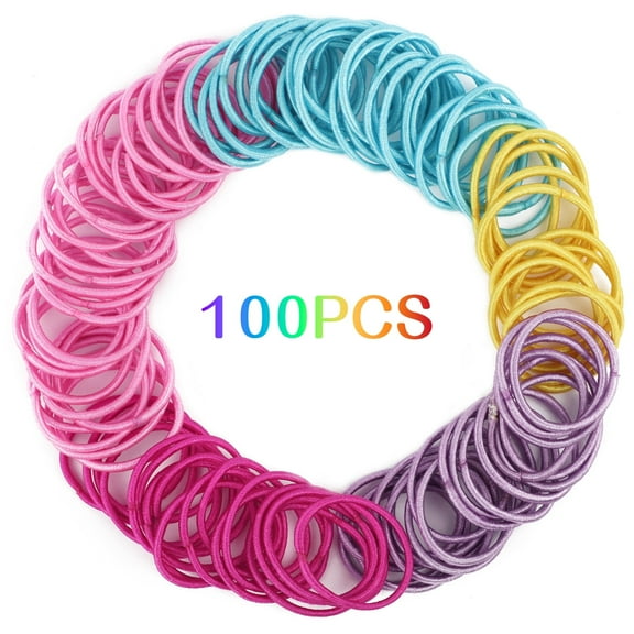 100pcs Seamless Hair Ties for Girls - Colorful Elastic Rubber Hairbands, Ponytail Holder