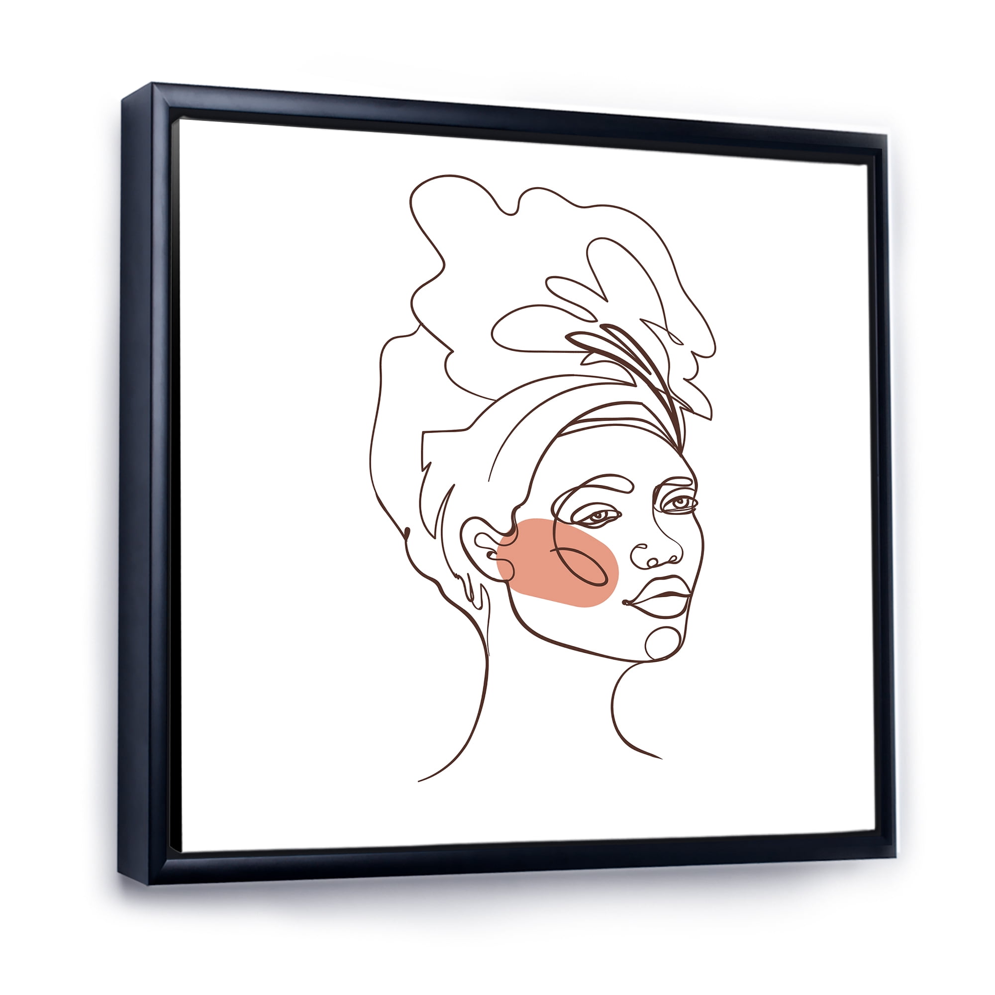 Designart 'One Line Portrait of Afro American Woman III' Modern Framed Canvas Wall Art Print