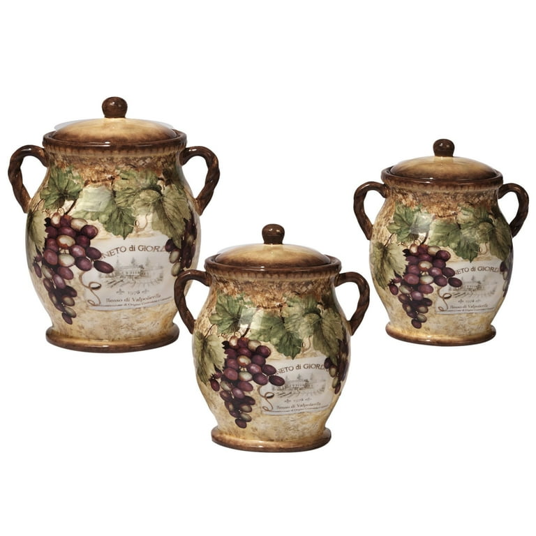 Certified International Gilded Wine Ceramic 3-piece Canister Set