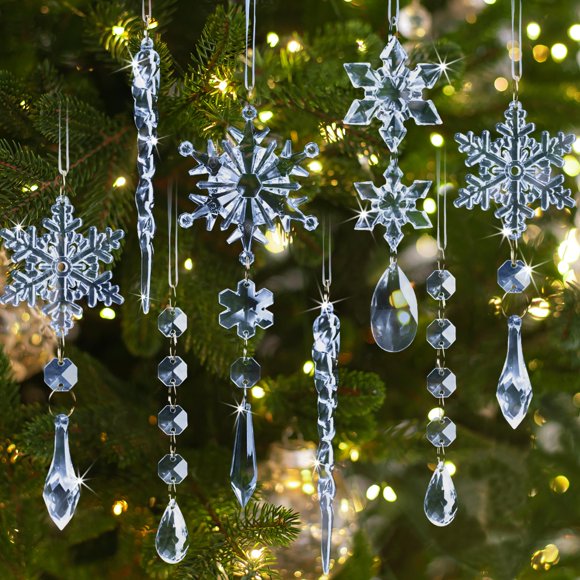 Adornos navideños GuassLee con forma de copo de nieve acrílico azul, 36 unidades