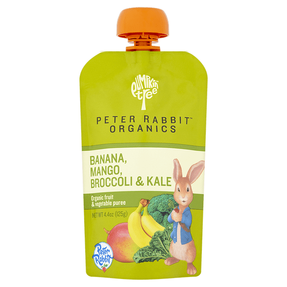 Pumpkin Tree Peter Rabbit Organics Banana, Mango, Kale and Broccoli and Mango, 4.4 oz, 10 pack