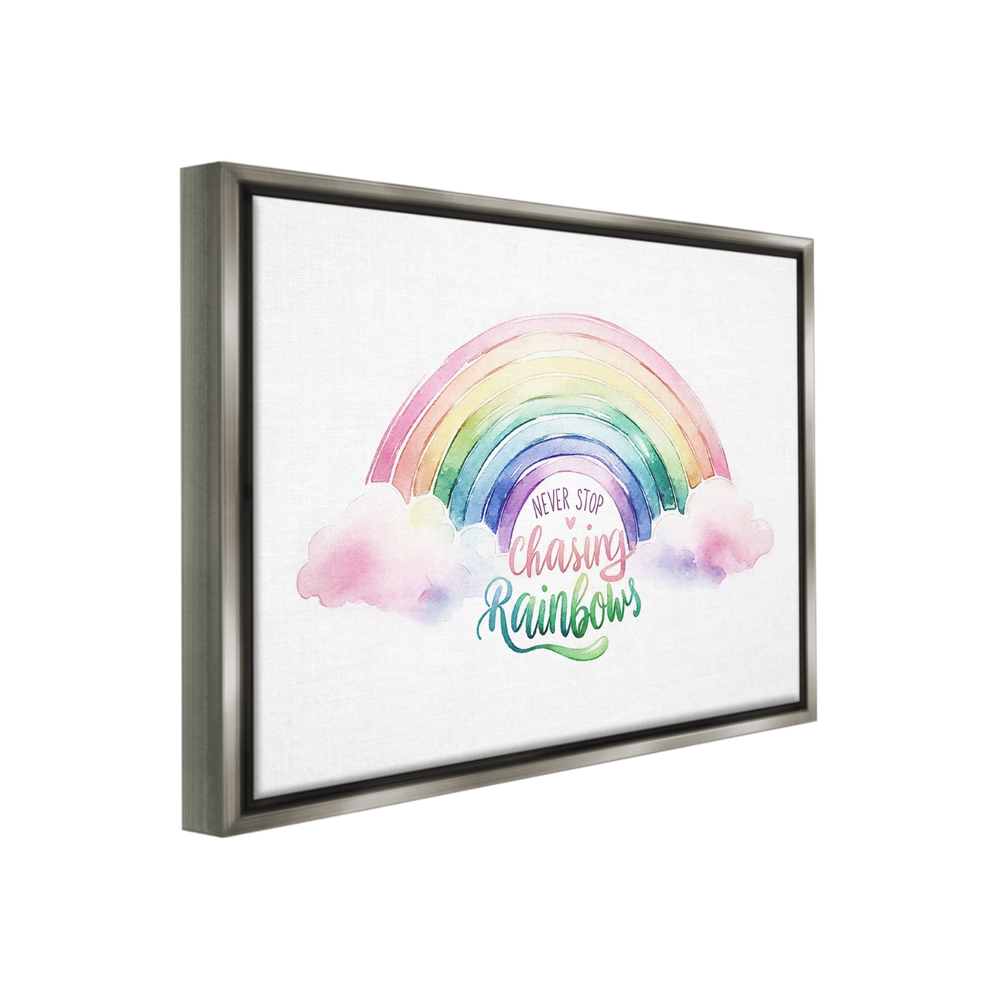 Stupell Industries Inspirational Chasing Rainbows Inspirational Painting Gray Floater Framed Canvas Art Print Wall Art, 31 x 25